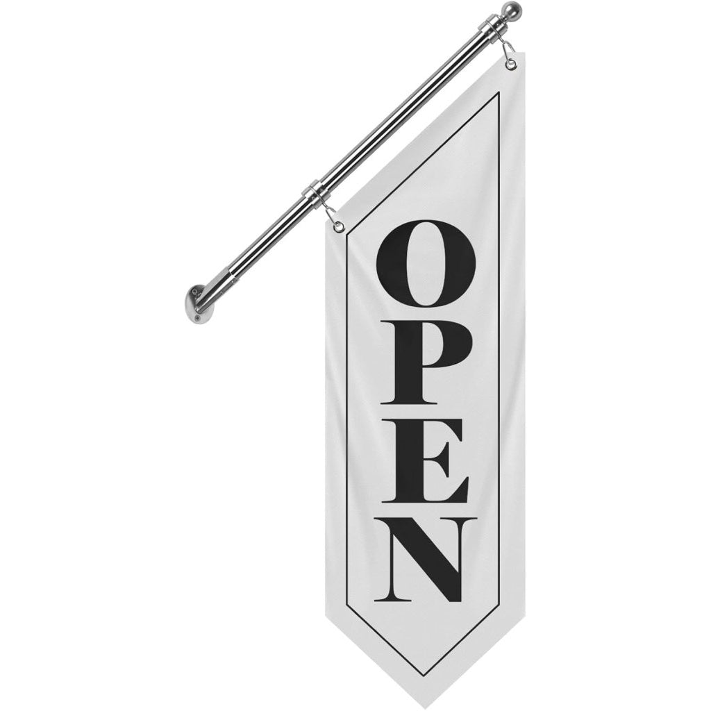 Vintage Style Open Flag, Double - Sided Three - ply Hanging Open Sign with Pole and Mounting Kit (White - W, 27")